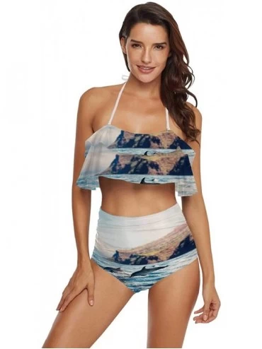 Tankinis Women Ruffle Halter Swimsuit Backless Bikini Set Floral - Multi 16 - CC190ECALO2 $74.12