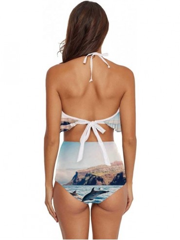 Tankinis Women Ruffle Halter Swimsuit Backless Bikini Set Floral - Multi 16 - CC190ECALO2 $35.58