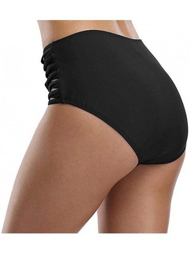 Tankinis Women Retro High Waisted Tummy Control Bikini Bottoms Hollow Out Swim Bottoms Sexy Strappy Brief - Black - C018QHAL2...