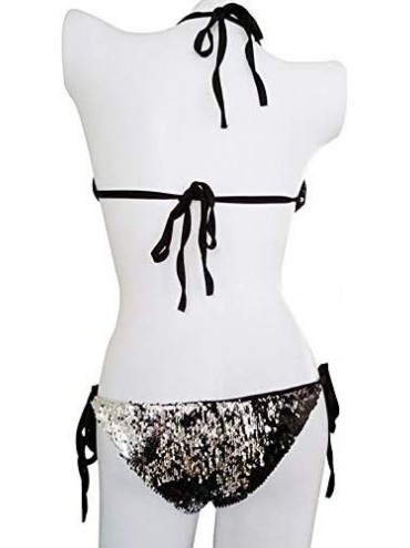 One-Pieces Adela Women One-Piece Sequins Swimsuit Bikini Set Sexy Strapless Triangle Beachwear - Black Silver - CK18OYSNMLX $...