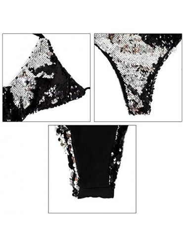 One-Pieces Adela Women One-Piece Sequins Swimsuit Bikini Set Sexy Strapless Triangle Beachwear - Black Silver - CK18OYSNMLX $...