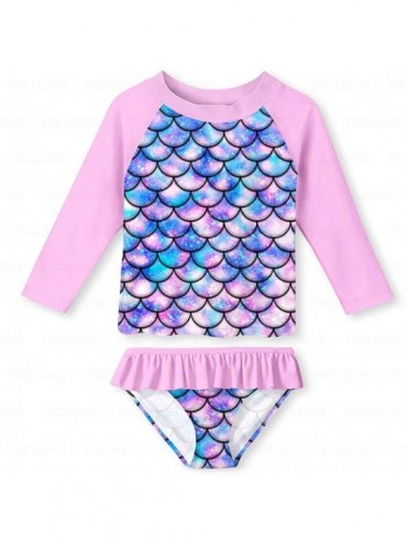 Sets Girls Long Sleeve Rashguard Swimsuit Set Two Piece Beach Bikinki Swimwear Bathing Suits with UPF 50+ 2 8 Years Pink - C2...