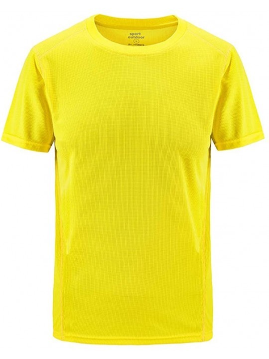 Rash Guards Men's Plus Size Cool Dry Athletic Compression Short Sleeve Fast-Dry Baselayer Workout T-Shirts - Yellow - CC194TO...