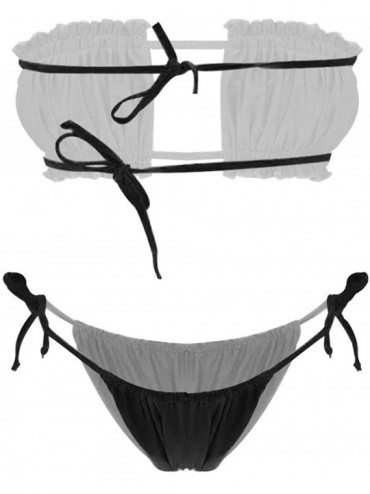 Racing Womens Ruffled Bikini Sets Swimwear Bathing Suit Tube Bra Tops Briefs Panty Thong Underwear - Black - CH199CKM8ID $9.22