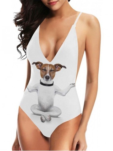 One-Pieces Funny Dog Puppy V-Neck Women Lacing Backless One-Piece Swimsuit Bathing Suit XS-3XL - Design 19 - CX18U4G29UU $65.40