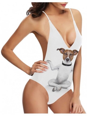 One-Pieces Funny Dog Puppy V-Neck Women Lacing Backless One-Piece Swimsuit Bathing Suit XS-3XL - Design 19 - CX18U4G29UU $37.37