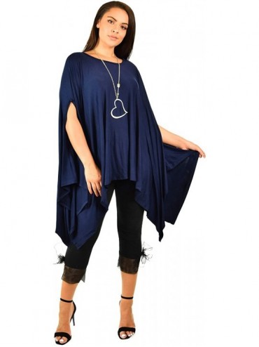 Cover-Ups Women Versatile Loose Fit Dolman Poncho Tunic Dress Top Cover Up - Navy - C118I4CX08W $45.63