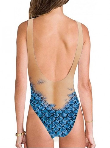 One-Pieces Women Sexy High Cut One Piece Swimsuit Funny Bathing Suit Monokini Swimwear - Blue - CK199I6E5OZ $23.54