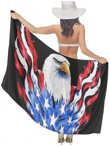 Cover-Ups Women Fashion Shawl Wrap Summer Vacation Beach Towels Swimsuit Cover Up American Flag and Bald Eagle Patriotic Blac...