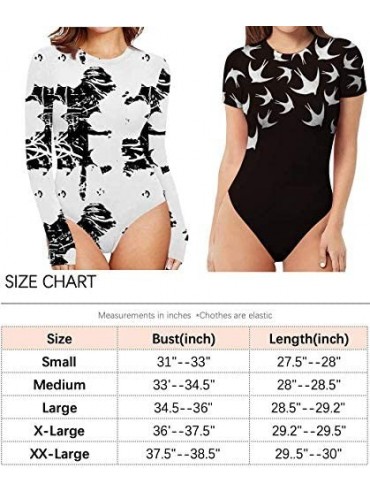 Rash Guards Women's Pattern Style Long Sleeve Tops Basic Round Collar Jumpsuits Bodysuit - Flowers - CB198D2ASLW $25.30