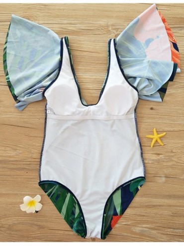 One-Pieces Women's One Piece V Neck Ruffle Swimsuit Beachwear Bathing Suits - Green - C318G35YLEM $23.75