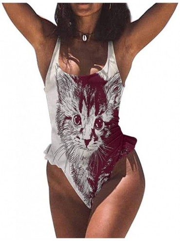 Bottoms Personalized Swimsuits Cat- Grunge Kitty Portrait Hipster for Jumping- Swimming - Multi 02-one-piece Swimsuit - C219E...