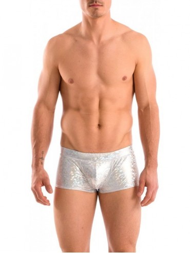 Briefs Mens New Solid Hot Body Boxer Swimsuit - Silver Ice - CV187GERA7C $36.83