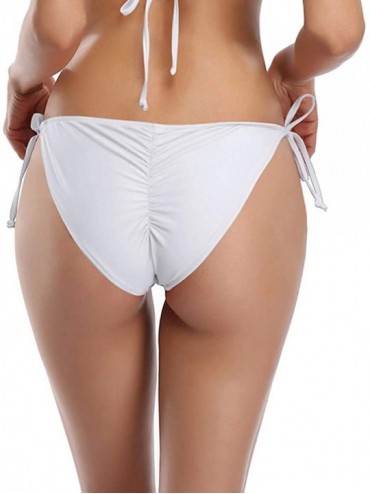 Bottoms Womens Brazilian Low Rise Tie-Side Ruched Back Thong Bikini Bottom Swim Brief - Venice White - CR18WC7T7NQ $17.31