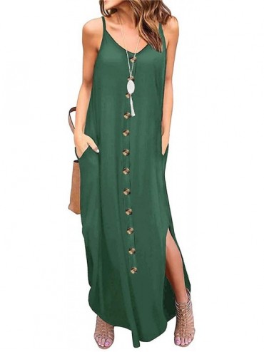 Cover-Ups Women's Summer Casual Loose Dress Button Down Beach Cover Up Long Slit Maxi Dresses with Pocket MY040 Army Green - ...