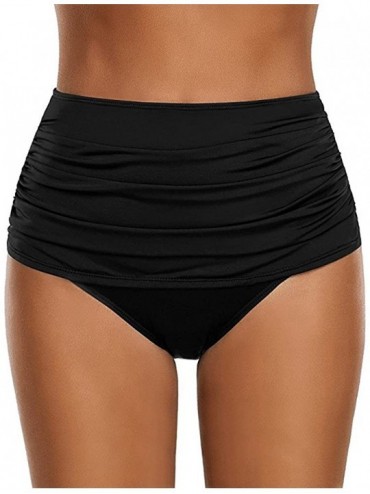 Rash Guards High Waisted Bikini Bottoms Women's High Waisted Swim Bottom Ruched Bikini Tankini Swimsuit Briefs - Black - CN19...
