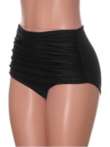 Rash Guards High Waisted Bikini Bottoms Women's High Waisted Swim Bottom Ruched Bikini Tankini Swimsuit Briefs - Black - CN19...