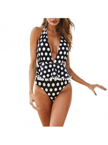 One-Pieces Women One Piece Push Up Dot Printed Bikini Beach Monokini Swimsuit Swimwear - Black - C2196XOGAAS $33.63