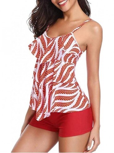 Racing Women 2 Piece Tankini Bathing Suits Tropical Print Swimsuits Boxer Briefs Shorts - Red - CX18O2RKZ7U $42.28