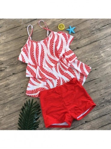Racing Women 2 Piece Tankini Bathing Suits Tropical Print Swimsuits Boxer Briefs Shorts - Red - CX18O2RKZ7U $15.68