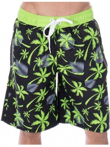 Board Shorts Men's Mark Tropical Print Elastic Waistband Swim Trunks- Black Green- M - CF17AAO9IK2 $35.30