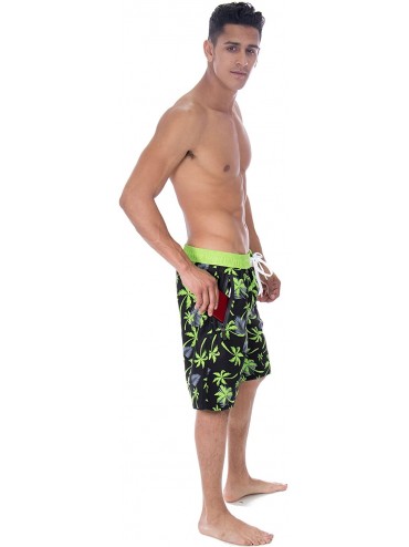 Board Shorts Men's Mark Tropical Print Elastic Waistband Swim Trunks- Black Green- M - CF17AAO9IK2 $20.99