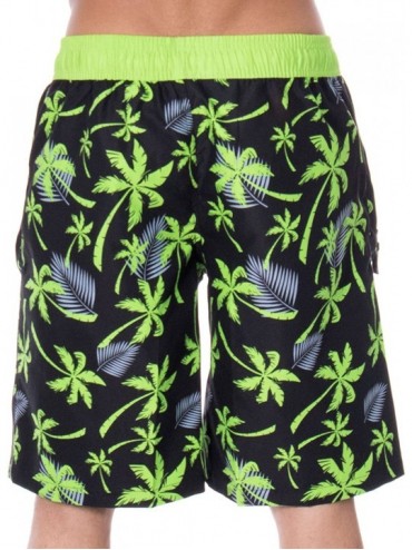 Board Shorts Men's Mark Tropical Print Elastic Waistband Swim Trunks- Black Green- M - CF17AAO9IK2 $20.99