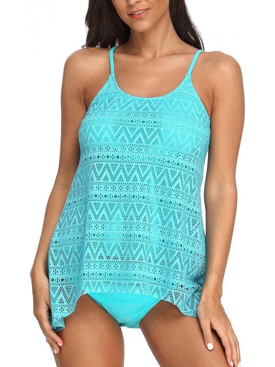 Tankinis Women's Stripe Tankini 2 Piece Bathing Suits Tank Top with Brief Swimsuits - Blue - CF18N03W9CI $13.90