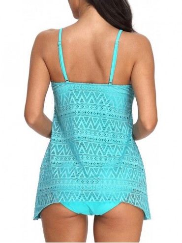 Tankinis Women's Stripe Tankini 2 Piece Bathing Suits Tank Top with Brief Swimsuits - Blue - CF18N03W9CI $13.90