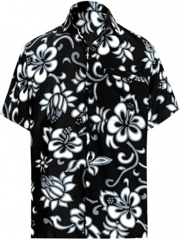 Cover-Ups Men's Regular Fit Hawaiian Shirt Beach Aloha Party Camp Shirt Printed A - Black_w7 - CR12N1JTJ33 $23.19