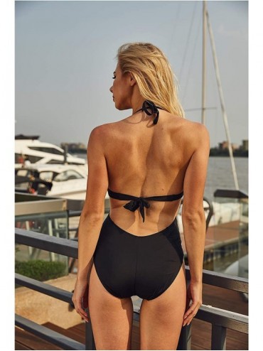One-Pieces Women's Halter One Piece Swimsuits Sexy Monokini Cut Out Bandage Bathing Suit - Black - C718NSD4GQ8 $29.84