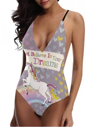 One-Pieces Funny Unicorns V-Neck Women Lacing Backless One-Piece Swimsuit Bathing Suit XS-3XL - Design 7 - CC18RYT0OHG $62.30