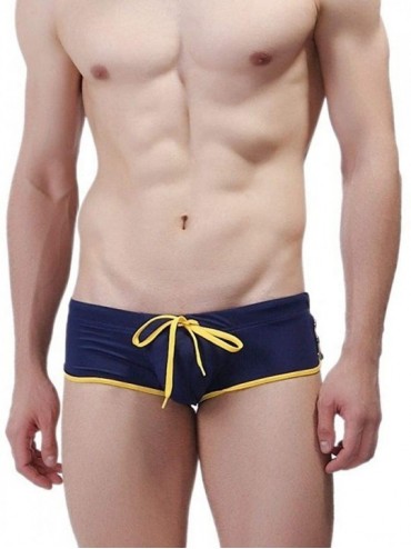 Briefs Mens Swimming Underwear Spa with Button Lace-up Low Waist Swimsuits Briefs Bikini Trunk Boxer for Men - Navy - CQ18UGU...