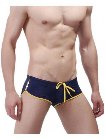 Briefs Mens Swimming Underwear Spa with Button Lace-up Low Waist Swimsuits Briefs Bikini Trunk Boxer for Men - Navy - CQ18UGU...