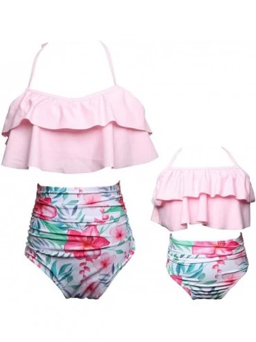 Sets Mommy and Me Swimsuits High Waisted Family Matching Swimwear Baby Girls Floral Printed Bikini Set 05 light Pink women - ...