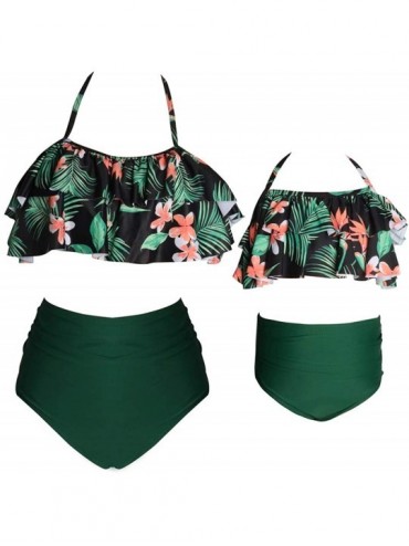 Sets Mom and Daughter Swimwear Straps Ruffle Floral Printed Two Pieces Swimsuit Bikini - Green - C7195OX3QDG $22.51