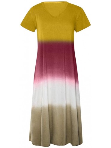 Cover-Ups Long Summer Dresses for Women Womens Gradient Color Block Tie Dyed V Neck Sleeveless Loose Long Maxi Dresses Z5 yel...