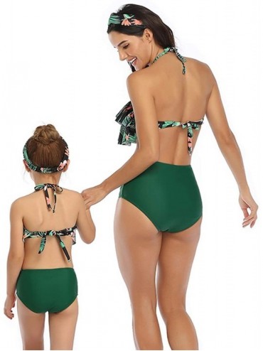 Sets Mom and Daughter Swimwear Straps Ruffle Floral Printed Two Pieces Swimsuit Bikini - Green - C7195OX3QDG $22.51