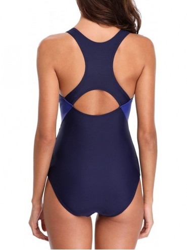 Racing Women's One Piece Athletic Racerback Bathing Suit Color Block Swimsuit - Navy&royal - CI194NAQGY7 $29.95