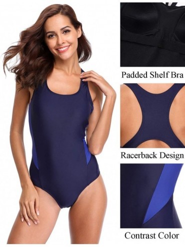 Racing Women's One Piece Athletic Racerback Bathing Suit Color Block Swimsuit - Navy&royal - CI194NAQGY7 $29.95