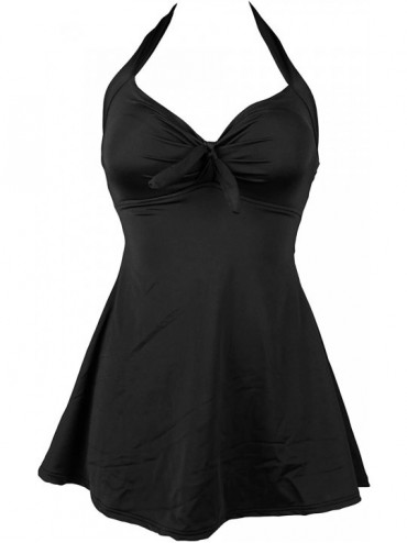 One-Pieces Vintage Sailor Pin Up Swimsuit Retro One Piece Skirtini Cover Up Swimdress(FBA) - Solidblack(fast Ship) - CA17YE39...