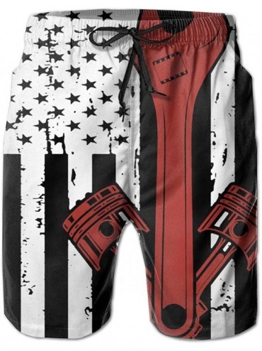 Racing Mechanic American USA Flag Mens Swim Trunks Casual Quick Dry Board Shorts - CE1936Y3369 $43.42