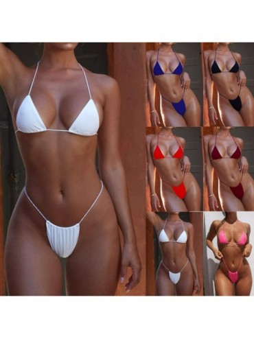 Sets Sexy Seductive Ladies Bikini Straps! Bandeau Bandage Bikini Set Push ups Brazilian Swimwear Beachwear Swimsuit Blue - CM...