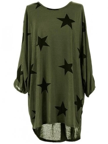 Bottoms Womens Batwing Sleeve Casual Plus Size Round Neck Stars Print Baggy Tunics T-Shirts Pullovers Tops - Green - C918NK7C...