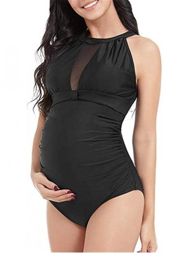 One-Pieces Maternity One Piece Swimsuit Halter Ruched Bathing Suit - Black - CP196UHDHIM $38.33