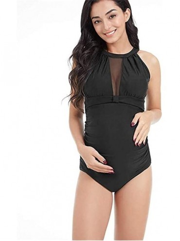 One-Pieces Maternity One Piece Swimsuit Halter Ruched Bathing Suit - Black - CP196UHDHIM $21.46