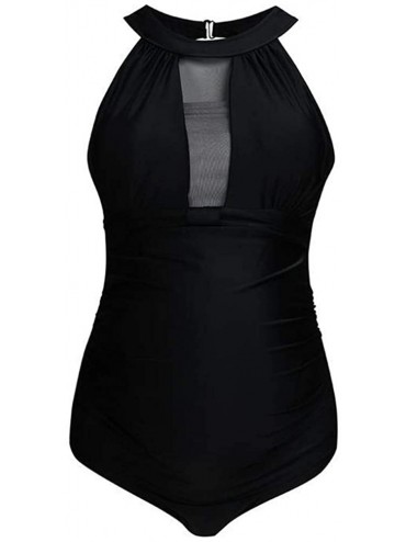One-Pieces Maternity One Piece Swimsuit Halter Ruched Bathing Suit - Black - CP196UHDHIM $21.46