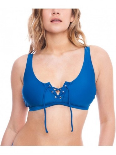 Tops Women's Lace Up Cami Bikini Top The Emily Sustainable Eco-Friendly Swimsuit - Sport Blue - CJ18CRNG68H $43.77