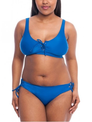 Tops Women's Lace Up Cami Bikini Top The Emily Sustainable Eco-Friendly Swimsuit - Sport Blue - CJ18CRNG68H $23.66
