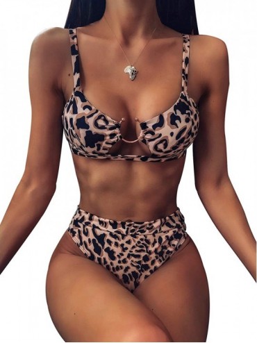 Sets Women High Waisted Bikini Set Sexy Snakeskin Print Two Pieces Swimsuits - Leopard Print - CT196YU7WQN $18.03